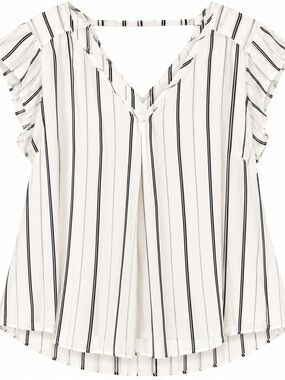 Halogen White V-Neck Striped Flutter Sleeve Blouse